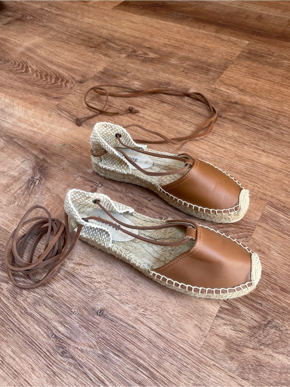 Soludos Womens Wrap Espadrilles Leather Sandals Size 5 Brown Jute Tie Lace Up